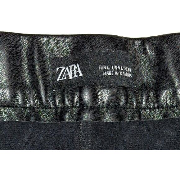 Zara Black Vegan Leather Pants L – Chic Straight Leg | Fall Staple, Sleek Fit - Picture 4 of 8